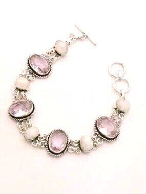 Pink Topaz Rainbow Moonstone Sterling Silver Bracelet Jewelry 20 Gms